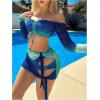 imageSOLY HUX Womens 3 Piece Bathing Suit Gradient Off Shoulder Long Sleeve Swimsuit Bikini Sets with Beach SkirtBlue Ombre