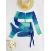 imageSOLY HUX Womens 3 Piece Bathing Suit Gradient Off Shoulder Long Sleeve Swimsuit Bikini Sets with Beach SkirtBlue Ombre