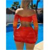 imageSOLY HUX Womens 3 Piece Bathing Suit Gradient Off Shoulder Long Sleeve Swimsuit Bikini Sets with Beach SkirtOrange Ombre