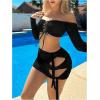imageSOLY HUX Womens 3 Piece Bathing Suit Gradient Off Shoulder Long Sleeve Swimsuit Bikini Sets with Beach SkirtSolid Black