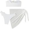 imageSOLY HUX Womens 3 Piece Swimsuit Floral Appliques Bandeau Bikini Sets Bathing Suit with Beach SkirtSolid White