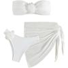 imageSOLY HUX Womens 3 Piece Swimsuit Floral Appliques Bandeau Bikini Sets Bathing Suit with Beach SkirtSolid White