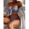 imageSOLY HUX Womens All Over Print Bandeau Bikini Sets Knot Front Tie Side Bathing Suits Two Piece SwimsuitBlue Floral