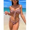 imageSOLY HUX Womens All Over Print Bandeau Bikini Sets Knot Front Tie Side Bathing Suits Two Piece SwimsuitBurgundy Floral
