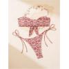 imageSOLY HUX Womens All Over Print Bandeau Bikini Sets Knot Front Tie Side Bathing Suits Two Piece SwimsuitBurgundy Floral