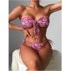 imageSOLY HUX Womens All Over Print Bandeau Bikini Sets Knot Front Tie Side Bathing Suits Two Piece SwimsuitHotpink Floral