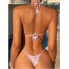 imageSOLY HUX Womens Metallic Bathing Suit Halter Micro Triangle Top Swimsuit String Thong Two Piece Bikini SetsSolid Light Pink