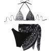imageSOLY HUX Bathing Suit for Women 3 Piece Paisley Print Halter Triangle Bikini Sets Swimsuit with Beach SkirtBlack and White Paisley