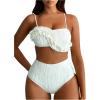 imageSOLY HUX Bathing Suit for Women Ruffle Trim Textured High Waisted Bikini Sets Two Piece SwimsuitPure White