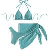 imageSOLY HUX Bikini Sets for Women Halter Triangle Bathing Suit with Beach Skirt 3 Piece SwimsuitSolid Blue