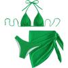 imageSOLY HUX Bikini Sets for Women Halter Triangle Bathing Suit with Beach Skirt 3 Piece SwimsuitSolid Green