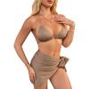 imageSOLY HUX Bikini Sets for Women Halter Triangle Bathing Suit with Beach Skirt 3 Piece SwimsuitSolid Khaki