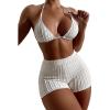 imageSOLY HUX Womens 2 Piece Swimsuits Halter Triangle Top with Shorts Bikini Set Bathing SuitsBeige