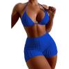 imageSOLY HUX Womens 2 Piece Swimsuits Halter Triangle Top with Shorts Bikini Set Bathing SuitsPure Royal Blue