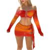 imageSOLY HUX Womens 3 Piece Bathing Suit Gradient Off Shoulder Long Sleeve Swimsuit Bikini Sets with Beach SkirtOrange Ombre