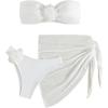imageSOLY HUX Womens 3 Piece Swimsuit Floral Appliques Bandeau Bikini Sets Bathing Suit with Beach SkirtSolid White