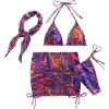 imageSOLY HUX Womens 4 Piece Swimsuits Triangle Bikini Bathing Suits with Mesh Beach Skirt ampamp Bandana Bikini SetsPrinted Multicoloured
