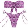 imageSOLY HUX Womens All Over Print Bandeau Bikini Sets Knot Front Tie Side Bathing Suits Two Piece SwimsuitPurple Floral