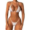 imageSOLY HUX Womens Metallic Bathing Suit Halter Micro Triangle Top Swimsuit String Thong Two Piece Bikini SetsPure White