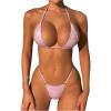 imageSOLY HUX Womens Metallic Bathing Suit Halter Micro Triangle Top Swimsuit String Thong Two Piece Bikini SetsSolid Light Pink