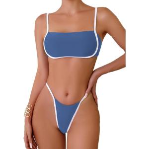 imageSOLY HUX Womens Contrast Binding Tie Back Bikini Set 2 Piece Swimsuit Bathing SuitsPure Blue