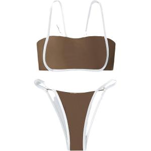 imageSOLY HUX Womens Contrast Binding Tie Back Bikini Set 2 Piece Swimsuit Bathing SuitsPure Coffee Brown