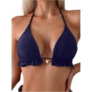 imageSOLY HUX Womens Halter Bikini Tops Frill Trim Triangle Bathing Suit Swimsuit TopsSolid Dark Blue