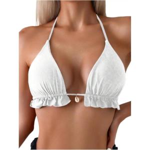 imageSOLY HUX Womens Halter Bikini Tops Frill Trim Triangle Bathing Suit Swimsuit TopsSolid White