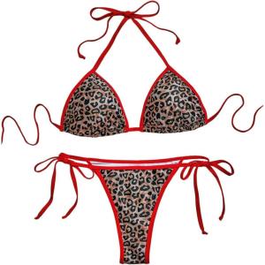imageSOLY HUX Womens Leopard Print String Bikini Set Halter Triangle Tie Side Thong Bathing Suit Two Piece SwimsuitMulticoloured Leopard