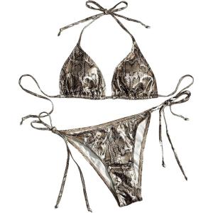 imageSOLY HUX Womens Snakeskin Print Swimsuit Halter Triangle Tie Side Bikini Sets Two Piece Bathing SuitsMulticoloured Snakeskin