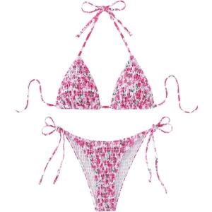 imageSOLY HUX Womens Swimsuits High Waisted Bikini Sets 2 Piece Sexy String Triangle Bathing SuitHot Pink Floral