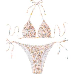 imageSOLY HUX Womens Swimsuits High Waisted Bikini Sets 2 Piece Sexy String Triangle Bathing SuitLight Pink Floral