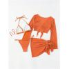 imageSOLY HUX Bathing Suit for Women 4 Piece Halter Triangle Bikini Sets Swimsuit with Cover UpPlain Orange