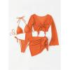 imageSOLY HUX Bathing Suit for Women 4 Piece Halter Triangle Bikini Sets Swimsuit with Cover UpPlain Orange