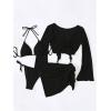 imageSOLY HUX Bathing Suit for Women 4 Piece Halter Triangle Bikini Sets Swimsuit with Cover UpPure Black