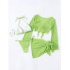 imageSOLY HUX Bathing Suit for Women 4 Piece Halter Triangle Bikini Sets Swimsuit with Cover UpPure Lime Green