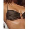 imageSOLY HUX Bathing Suit for Women Halter Ring Linked Tie Side Bikini Sets Two Piece SwimsuitPlain Coffee Brown