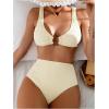 imageSOLY HUX Womens 2 Piece Bikini Set Ring Linked High Waisted Textured Bathing Suit SwimwearBeige