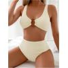 imageSOLY HUX Womens 2 Piece Bikini Set Ring Linked High Waisted Textured Bathing Suit SwimwearBeige