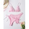 imageSOLY HUX Womens 3 Piece Swimsuit Triangle Tie Side Bikini Sets Bathing Suit with ThongPlain Light Pink