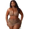 imageSOLY HUX Womens 3 Piece Swimsuits Plus Size Halter Triangle Tie Side Bikini Sets Bathing Suit with Beach SkirtPure Coffee Brown