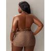 imageSOLY HUX Womens 3 Piece Swimsuits Plus Size Halter Triangle Tie Side Bikini Sets Bathing Suit with Beach SkirtPure Coffee Brown