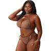 imageSOLY HUX Womens 3 Piece Swimsuits Plus Size Halter Triangle Tie Side Bikini Sets Bathing Suit with Beach SkirtPure Coffee Brown