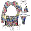 imageSOLY HUX Womens 4 Piece Swimsuits Print Halter Bikini Set Bathing Suits with Cover UpMulticoloured