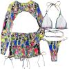 imageSOLY HUX Womens 4 Piece Swimsuits Print Halter Bikini Set Bathing Suits with Cover UpMulticoloured