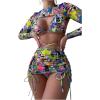 imageSOLY HUX Womens 4 Piece Swimsuits Print Halter Bikini Set Bathing Suits with Cover UpMulticoloured