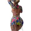 imageSOLY HUX Womens 4 Piece Swimsuits Print Halter Bikini Set Bathing Suits with Cover UpMulticoloured