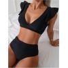 imageSOLY HUX Womens Bathing Suit V Neck Ruffle High Waisted Bikini Sets Two Piece SwimsuitPure Black