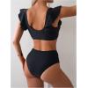 imageSOLY HUX Womens Bathing Suit V Neck Ruffle High Waisted Bikini Sets Two Piece SwimsuitPure Black