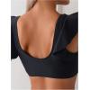 imageSOLY HUX Womens Bathing Suit V Neck Ruffle High Waisted Bikini Sets Two Piece SwimsuitPure Black